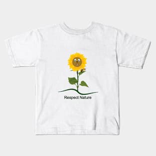 Sunflower cartoon with bee on the leaves Kids T-Shirt